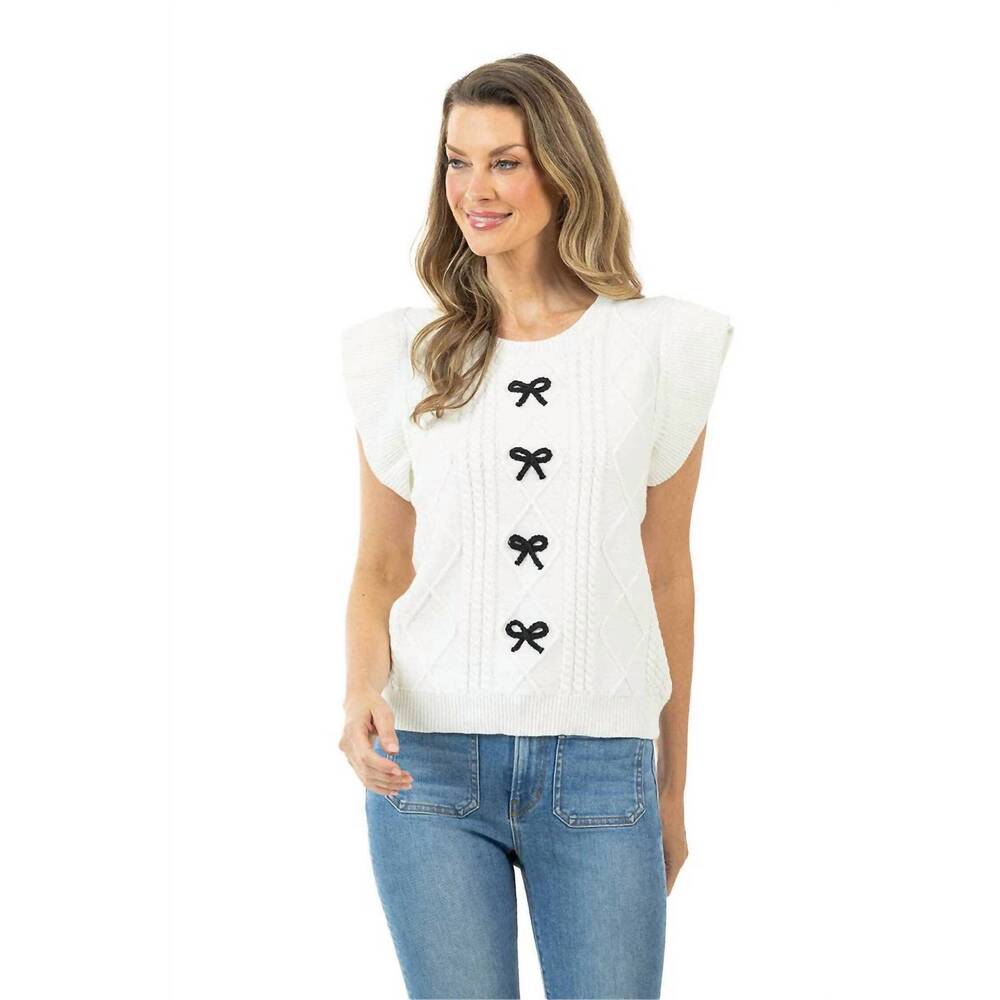 NEW KATYDID cable knit bow sweater top in white
